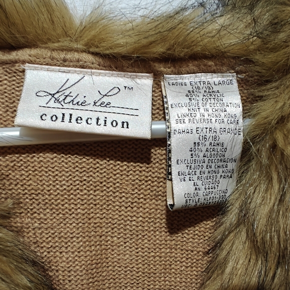 Vintage Fur Mobwife XL Sweater Kathie Lee Collection Camel Brown Tan Old Money - Picture 5 of 7